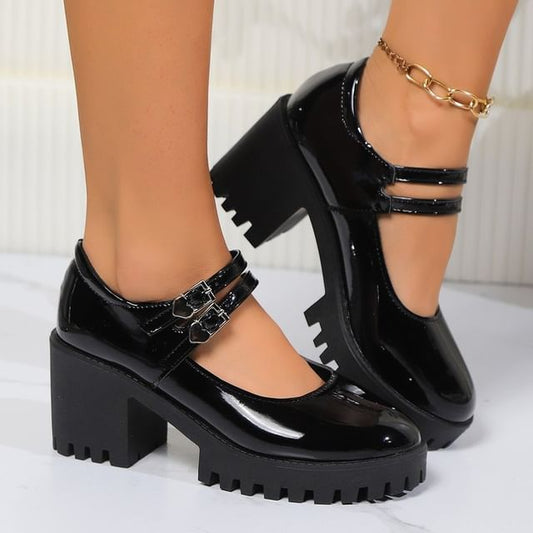 Jane Heel Leather Pumps Mary Patent Platform Block