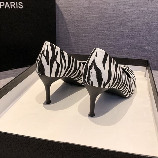 Pointed Stiletto Pumps Zebra Toe Print