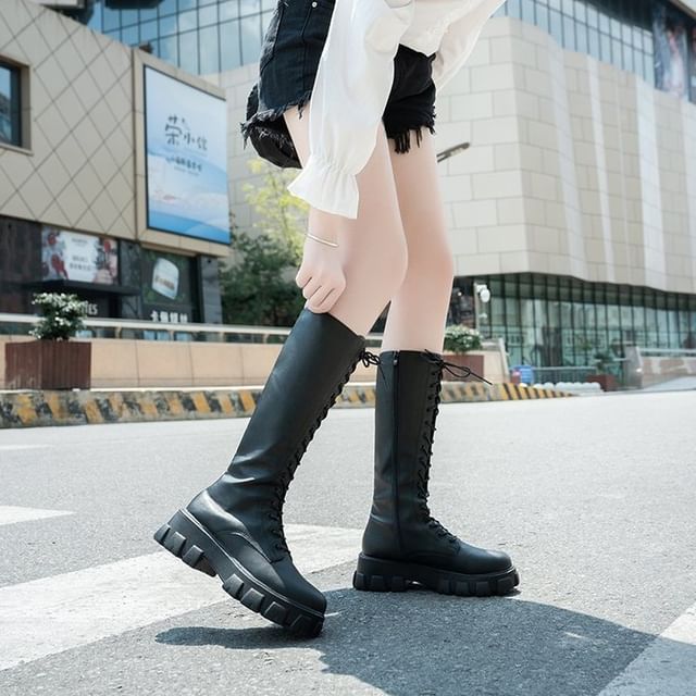 High Up Knee Lace Platform Boots