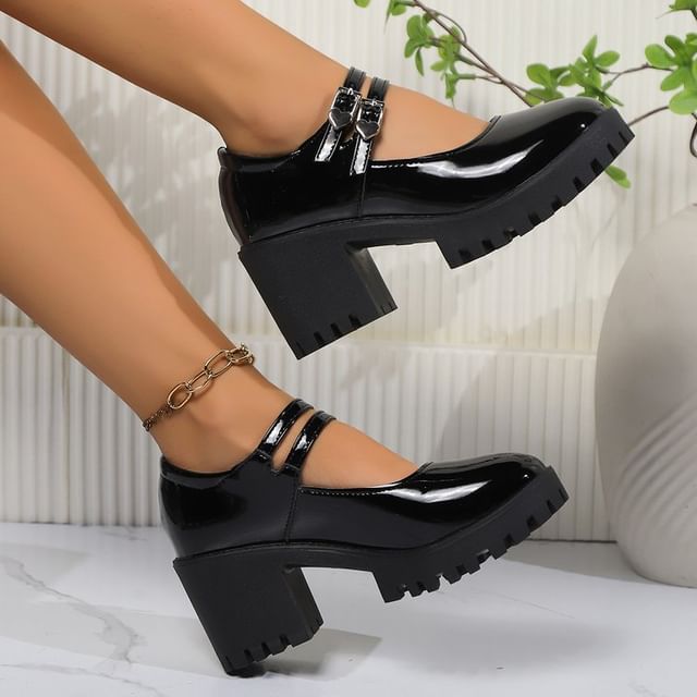 Jane Heel Leather Pumps Mary Patent Platform Block