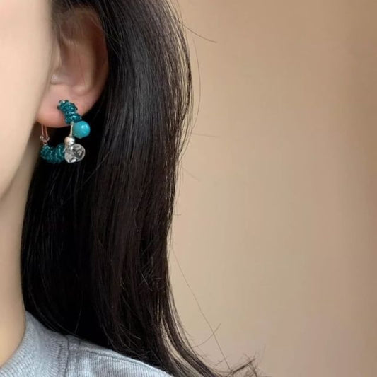 Bead Earring Leverback Gemstone Faux Hoop Alloy