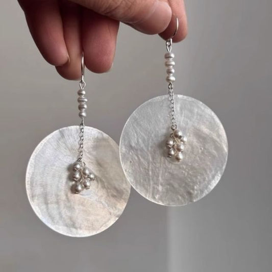 Disc Dangle Faux Pearl Alloy Shell Earring