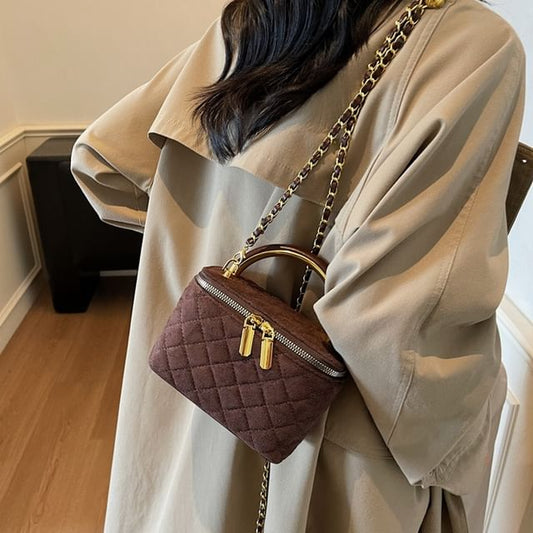 Leather Quilted Faux Chain Crossbody Strap Bag