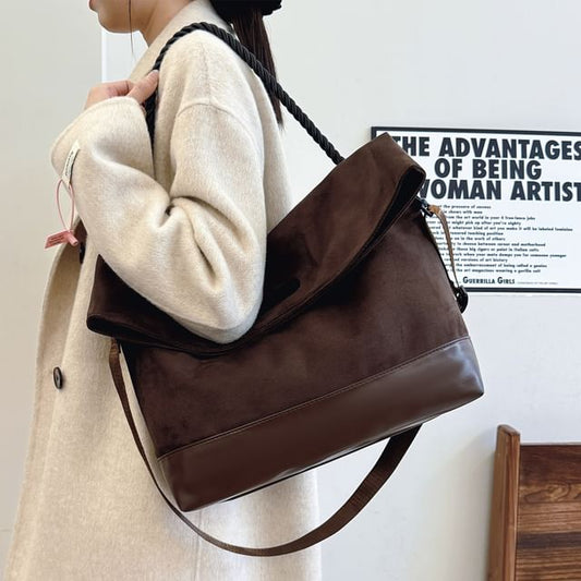 Two Tone Tote Suede Bag Faux