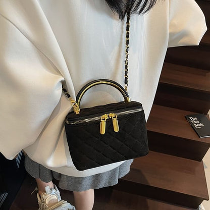Leather Quilted Faux Chain Crossbody Strap Bag