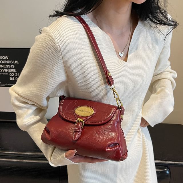 Buckled Crossbody Leather Faux Flap Bag