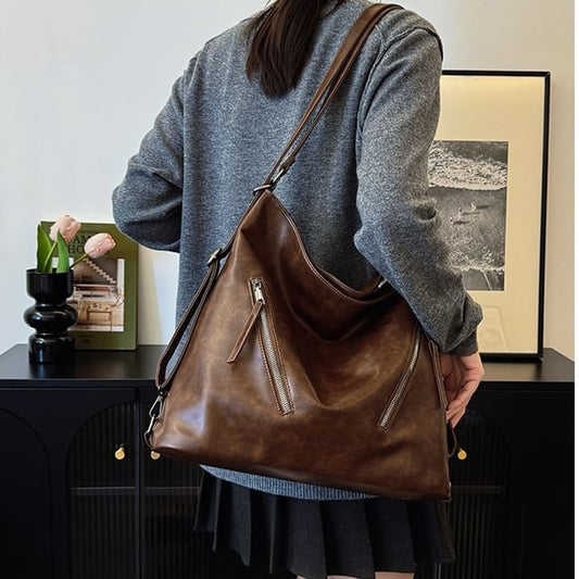 Zip Backpack Tote Faux Leather