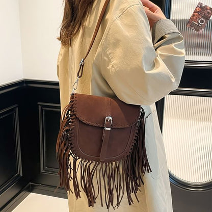 Saddle Faux Bag Fringe Suede Crossbody