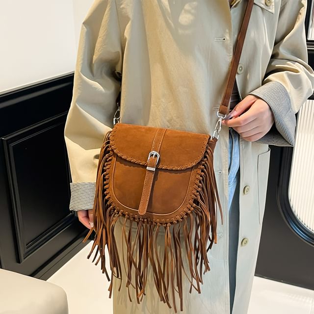 Saddle Faux Bag Fringe Suede Crossbody