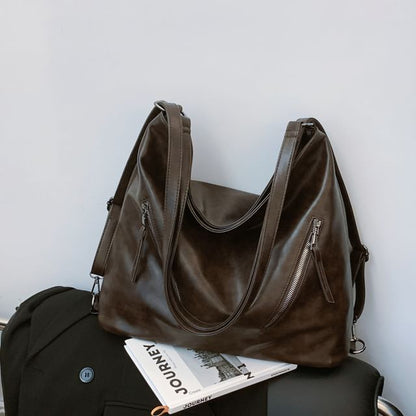 Zip Backpack Tote Faux Leather