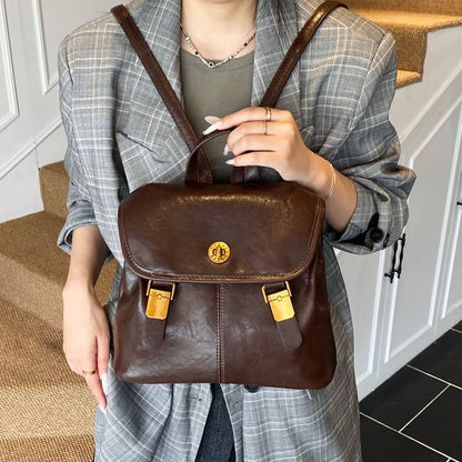 Buckle Leather Backpack Faux Flap