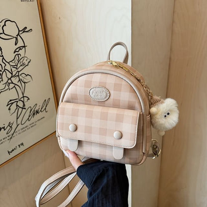Flap Faux Plaid Leather Backpack