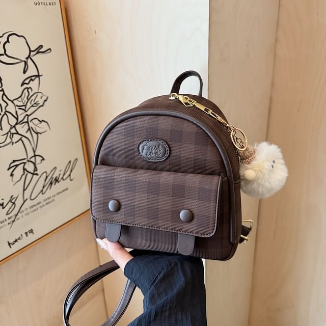 Flap Faux Plaid Leather Backpack