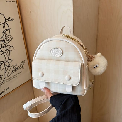 Flap Faux Plaid Leather Backpack