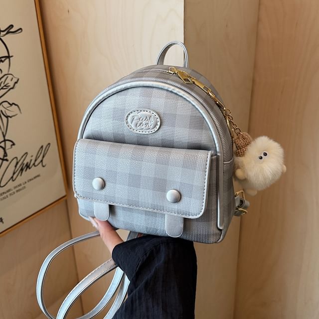 Flap Faux Plaid Leather Backpack