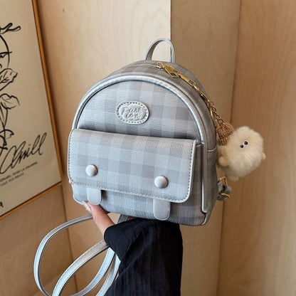 Flap Faux Plaid Leather Backpack