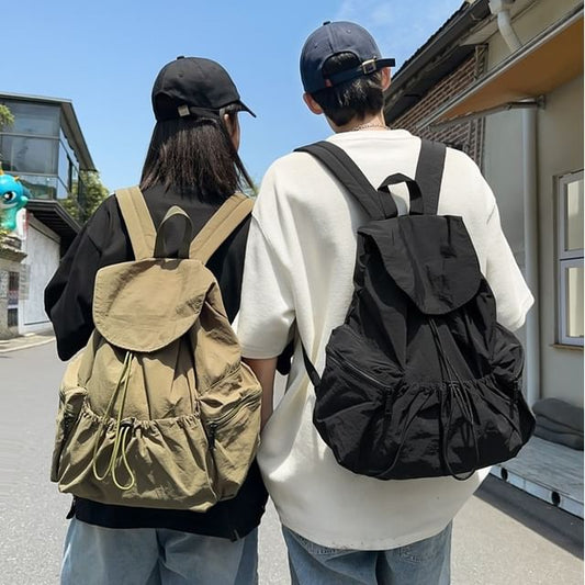 Drawstring Nylon Unisex Backpack Plain