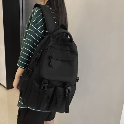 Buckled Nylon Plain Backpack