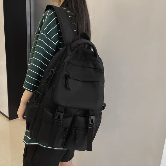 Buckled Nylon Plain Backpack