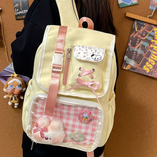 Backpack Nylon PVC Panel Ribbon Gingham Buckled