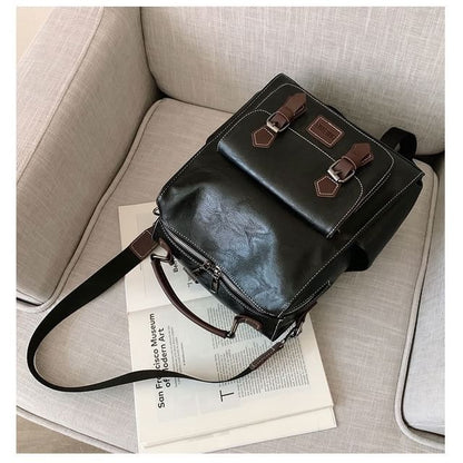 Backpack Faux Buckled Leather