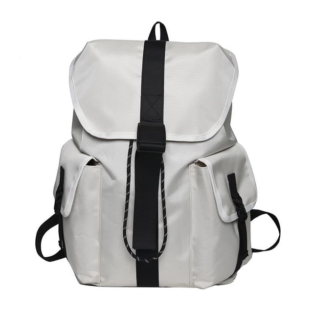 Backpack Plain Nylon Drawstring Unisex Buckled