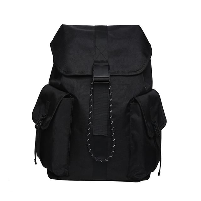 Backpack Plain Nylon Drawstring Unisex Buckled