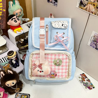 Backpack Nylon PVC Panel Ribbon Gingham Buckled