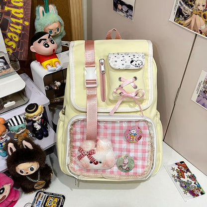 Backpack Nylon PVC Panel Ribbon Gingham Buckled