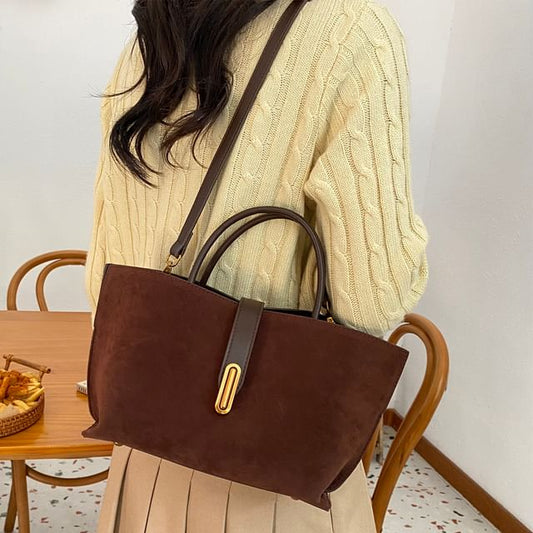 Bag Faux Suede Crossbody Top Plain Handle With Pouch