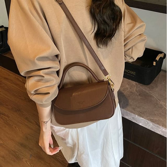 Flap Leather Top Faux Bag Plain Handle Crossbody