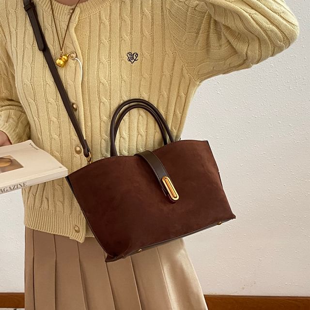 Bag Faux Suede Crossbody Top Plain Handle With Pouch