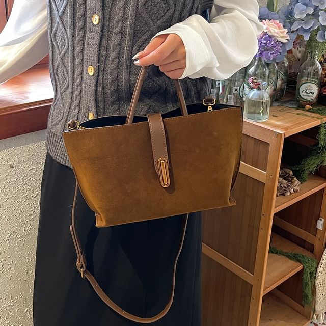 Bag Faux Suede Crossbody Top Plain Handle With Pouch
