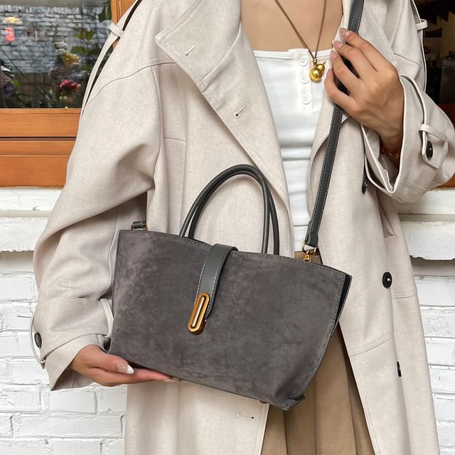 Bag Faux Suede Crossbody Top Plain Handle With Pouch