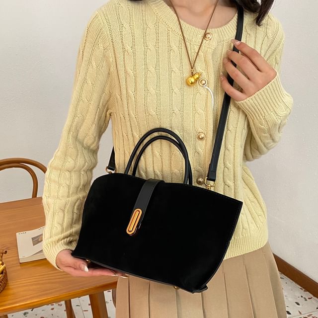 Bag Faux Suede Crossbody Top Plain Handle With Pouch