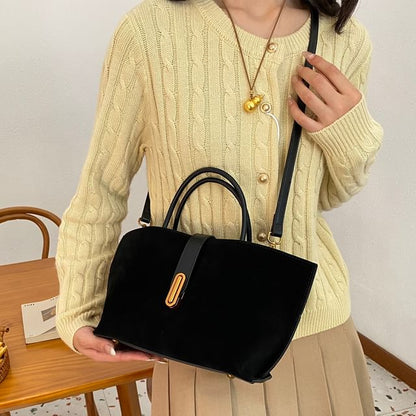 Bag Faux Suede Crossbody Top Plain Handle With Pouch