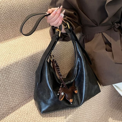 Plain Bag With Leather Charm Faux Crossbody