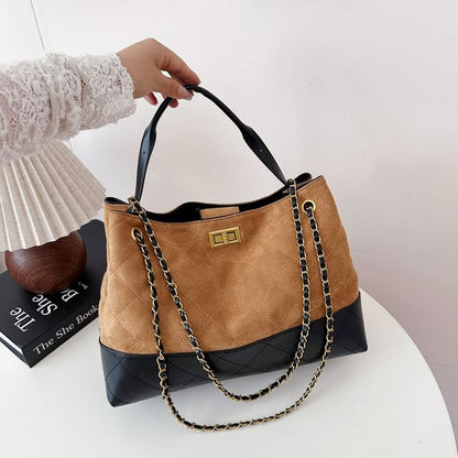 Crossbody Faux Suede Bag Tote Strap Chain Quilted