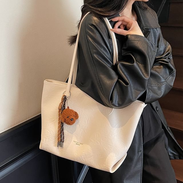 Leather Bag Charm With Faux Tote Plain