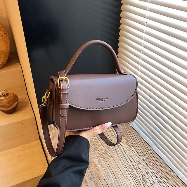 Flap Leather Top Faux Bag Plain Handle Crossbody