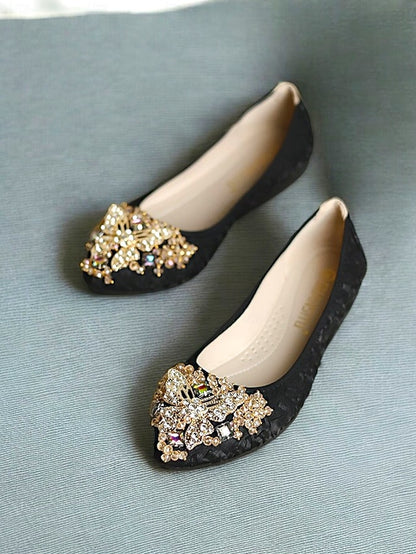 Women's Beaded with Flats Embroidered Ballet Foldable