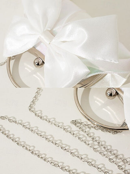 Satin Clutch Elegant Women's – Evening Bag Bow Pearl