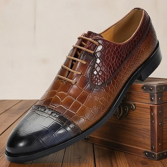 Print Men’s Leather Shoes Elegant Crocodile – Oxford Genuine