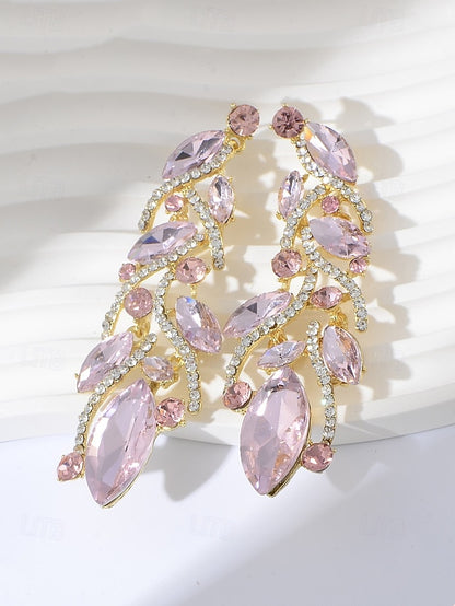 Gold Elegant Women's Leaf - Crystal Earrings Design