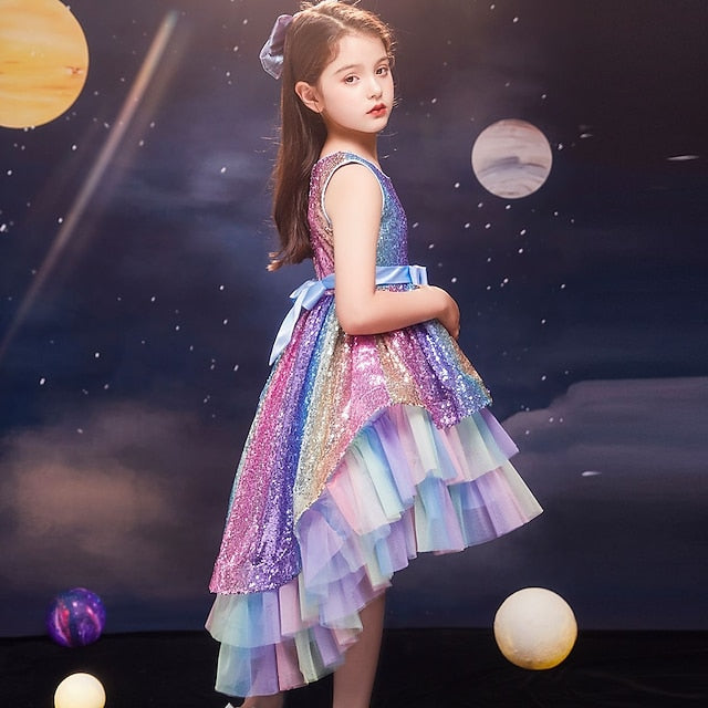Dress Wedding colour Girls' Party Sequin Sleeveless Kids