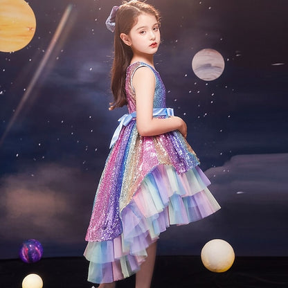 Dress Wedding colour Girls' Party Sequin Sleeveless Kids