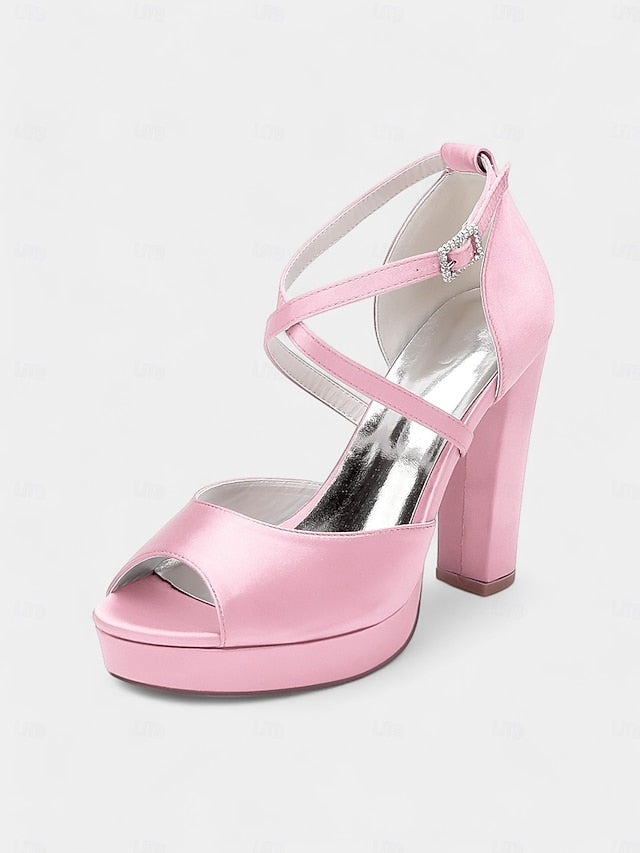 Platform Toe Sandals with Peep Women's and Satin High Heel