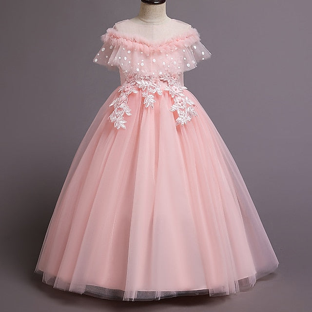 Solid Dress Flower Color Girl Kids Party Girls'