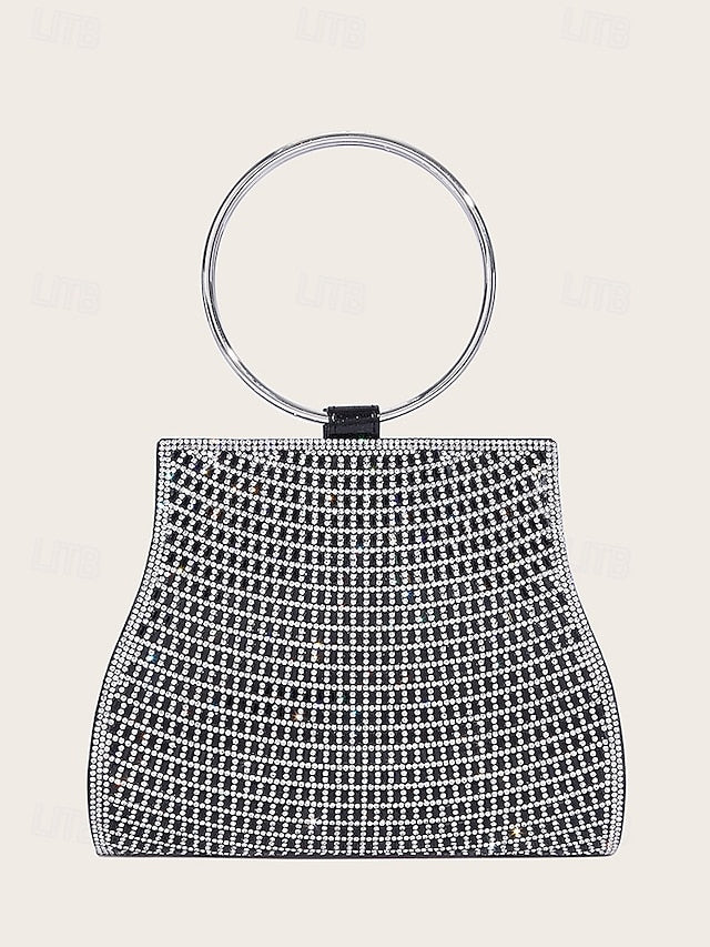 – Elegant Ring Crystal with Gold Evening Handle Clutch