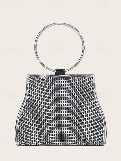 – Elegant Ring Crystal with Gold Evening Handle Clutch